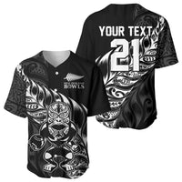 New Zealand Lawn Bowls Custom Baseball Jersey Black Maori Warrior Tribal Silver Fern - Polynesian Pride