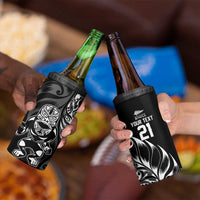 New Zealand Lawn Bowls Custom 4 in 1 Can Cooler Tumbler Black Maori Warrior Tribal Silver Fern LT9 - Polynesian Pride