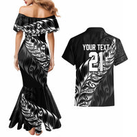 New Zealand Lawn Bowls Custom Couples Matching Mermaid Dress and Hawaiian Shirt Black Maori Warrior Tribal Silver Fern LT9 - Polynesian Pride