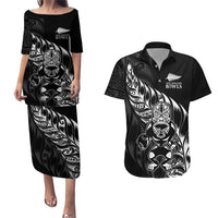 New Zealand Lawn Bowls Custom Couples Matching Puletasi and Hawaiian Shirt Black Maori Warrior Tribal Silver Fern LT9 Black - Polynesian Pride
