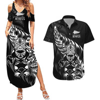 New Zealand Lawn Bowls Custom Couples Matching Summer Maxi Dress and Hawaiian Shirt Black Maori Warrior Tribal Silver Fern LT9 Black - Polynesian Pride