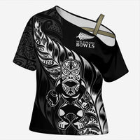 New Zealand Lawn Bowls Custom Cross Shoulder Shirt Black Maori Warrior Tribal Silver Fern LT9 Female Black - Polynesian Pride