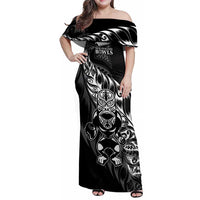 New Zealand Lawn Bowls Custom Family Matching Off Shoulder Maxi Dress and Hawaiian Shirt Black Maori Warrior Tribal Silver Fern LT9 Mom's Dress Black - Polynesian Pride