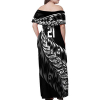 New Zealand Lawn Bowls Custom Family Matching Off Shoulder Maxi Dress and Hawaiian Shirt Black Maori Warrior Tribal Silver Fern LT9 - Polynesian Pride