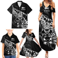 New Zealand Lawn Bowls Custom Family Matching Summer Maxi Dress and Hawaiian Shirt Black Maori Warrior Tribal Silver Fern LT9 - Polynesian Pride