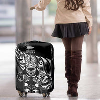 New Zealand Lawn Bowls Luggage Cover Black Maori Warrior Tribal Silver Fern - Polynesian Pride