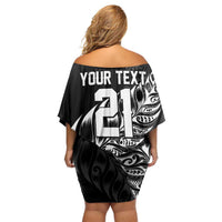 New Zealand Lawn Bowls Custom Off Shoulder Short Dress Black Maori Warrior Tribal Silver Fern - Polynesian Pride