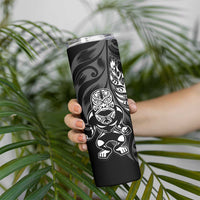 New Zealand Lawn Bowls Custom Skinny Tumbler Black Maori Warrior Tribal Silver Fern LT9 - Polynesian Pride