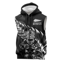 New Zealand Lawn Bowls Custom Sleeveless Zip Hoodie Black Maori Warrior Tribal Silver Fern LT9 Black - Polynesian Pride