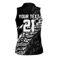 New Zealand Lawn Bowls Custom Women Sleeveless Polo Shirt Black Maori Warrior Tribal Silver Fern LT9 - Polynesian Pride