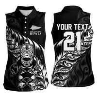 New Zealand Lawn Bowls Custom Women Sleeveless Polo Shirt Black Maori Warrior Tribal Silver Fern LT9 - Polynesian Pride