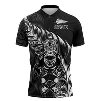 New Zealand Lawn Bowls Custom Zipper Polo Shirt Black Maori Warrior Tribal Silver Fern LT9 Black - Polynesian Pride