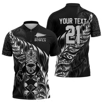 New Zealand Lawn Bowls Custom Zipper Polo Shirt Black Maori Warrior Tribal Silver Fern LT9 - Polynesian Pride