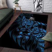 New Zealand Lawn Bowls Area Rug Blue Maori Warrior Tribal Silver Fern - Polynesian Pride