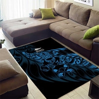 New Zealand Lawn Bowls Area Rug Blue Maori Warrior Tribal Silver Fern - Polynesian Pride