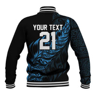 New Zealand Lawn Bowls Custom Baseball Jacket Blue Maori Warrior Tribal Silver Fern - Polynesian Pride