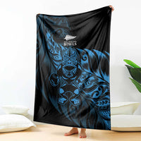 New Zealand Lawn Bowls Blanket Blue Maori Warrior Tribal Silver Fern - Polynesian Pride