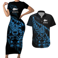 New Zealand Lawn Bowls Custom Couples Matching Short Sleeve Bodycon Dress and Hawaiian Shirt Blue Maori Warrior Tribal Silver Fern LT9 Blue - Polynesian Pride