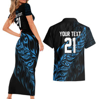 New Zealand Lawn Bowls Custom Couples Matching Short Sleeve Bodycon Dress and Hawaiian Shirt Blue Maori Warrior Tribal Silver Fern LT9 - Polynesian Pride