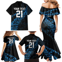 New Zealand Lawn Bowls Custom Family Matching Mermaid Dress and Hawaiian Shirt Blue Maori Warrior Tribal Silver Fern LT9 - Polynesian Pride
