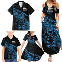 New Zealand Lawn Bowls Custom Family Matching Summer Maxi Dress and Hawaiian Shirt Blue Maori Warrior Tribal Silver Fern LT9 - Polynesian Pride