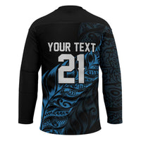 New Zealand Lawn Bowls Custom Hockey Jersey Blue Maori Warrior Tribal Silver Fern - Polynesian Pride