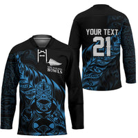 New Zealand Lawn Bowls Custom Hockey Jersey Blue Maori Warrior Tribal Silver Fern - Polynesian Pride