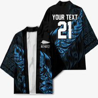 New Zealand Lawn Bowls Custom Kimono Blue Maori Warrior Tribal Silver Fern - Polynesian Pride