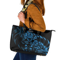 New Zealand Lawn Bowls Leather Tote Bag Blue Maori Warrior Tribal Silver Fern - Polynesian Pride