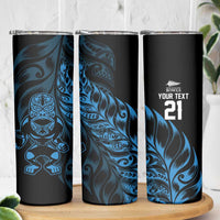New Zealand Lawn Bowls Custom Skinny Tumbler Blue Maori Warrior Tribal Silver Fern LT9 - Polynesian Pride