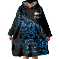 New Zealand Lawn Bowls Custom Wearable Blanket Hoodie Blue Maori Warrior Tribal Silver Fern LT9 - Polynesian Pride