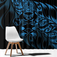 New Zealand Lawn Bowls Window Curtain Blue Maori Warrior Tribal Silver Fern - Polynesian Pride