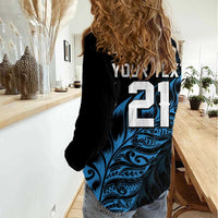 New Zealand Lawn Bowls Custom Women Casual Shirt Blue Maori Warrior Tribal Silver Fern LT9 - Polynesian Pride