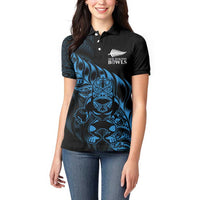 New Zealand Lawn Bowls Custom Women Polo Shirt Blue Maori Warrior Tribal Silver Fern LT9 - Polynesian Pride