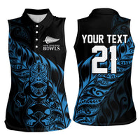 New Zealand Lawn Bowls Custom Women Sleeveless Polo Shirt Blue Maori Warrior Tribal Silver Fern LT9 - Polynesian Pride