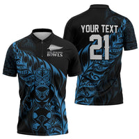New Zealand Lawn Bowls Custom Zipper Polo Shirt Blue Maori Warrior Tribal Silver Fern - Polynesian Pride