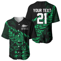 New Zealand Lawn Bowls Custom Baseball Jersey Green Maori Warrior Tribal Silver Fern - Polynesian Pride