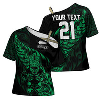 New Zealand Lawn Bowls Custom Cross Shoulder Shirt Green Maori Warrior Tribal Silver Fern - Polynesian Pride
