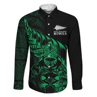 New Zealand Lawn Bowls Custom Family Matching Off Shoulder Short Dress and Hawaiian Shirt Green Maori Warrior Tribal Silver Fern LT9 Dad's Shirt - Long Sleeve Green - Polynesian Pride