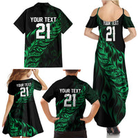 New Zealand Lawn Bowls Custom Family Matching Summer Maxi Dress and Hawaiian Shirt Green Maori Warrior Tribal Silver Fern LT9 - Polynesian Pride