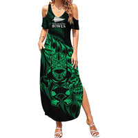 New Zealand Lawn Bowls Custom Family Matching Summer Maxi Dress and Hawaiian Shirt Green Maori Warrior Tribal Silver Fern LT9 Mom's Dress Green - Polynesian Pride