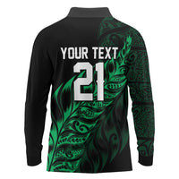 New Zealand Lawn Bowls Custom Long Sleeve Polo Shirt Green Maori Warrior Tribal Silver Fern LT9 - Polynesian Pride