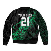 New Zealand Lawn Bowls Custom Sleeve Zip Bomber Jacket Green Maori Warrior Tribal Silver Fern - Polynesian Pride