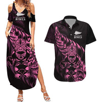 New Zealand Lawn Bowls Custom Couples Matching Summer Maxi Dress and Hawaiian Shirt Pink Maori Warrior Tribal Silver Fern LT9 Pink - Polynesian Pride