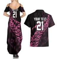 New Zealand Lawn Bowls Custom Couples Matching Summer Maxi Dress and Hawaiian Shirt Pink Maori Warrior Tribal Silver Fern LT9 - Polynesian Pride