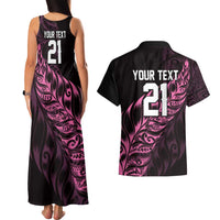 New Zealand Lawn Bowls Custom Couples Matching Tank Maxi Dress and Hawaiian Shirt Pink Maori Warrior Tribal Silver Fern LT9 - Polynesian Pride