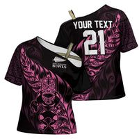 New Zealand Lawn Bowls Custom Cross Shoulder Shirt Pink Maori Warrior Tribal Silver Fern - Polynesian Pride