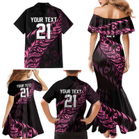 New Zealand Lawn Bowls Custom Family Matching Mermaid Dress and Hawaiian Shirt Pink Maori Warrior Tribal Silver Fern LT9 - Polynesian Pride