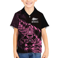 New Zealand Lawn Bowls Custom Family Matching Mermaid Dress and Hawaiian Shirt Pink Maori Warrior Tribal Silver Fern LT9 Son's Shirt Pink - Polynesian Pride