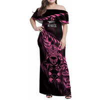 New Zealand Lawn Bowls Custom Family Matching Off Shoulder Maxi Dress and Hawaiian Shirt Pink Maori Warrior Tribal Silver Fern LT9 Mom's Dress Pink - Polynesian Pride